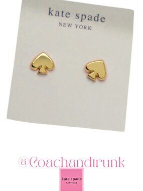 KATE SPADE Signature Spade Gold Stud Earrings PINK DUST BAG INCLUDED NWT